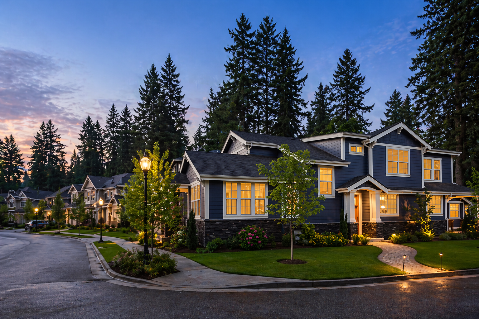 A modern family home at dusk — the kind of asset a P&C review is designed to protect.